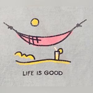 Life is Good Baby Blue with Pink Hammock Classic Fit T-shirt Size L
